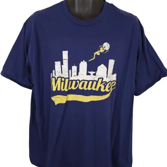 Milwaukee Brewers T Shirt Mens Size 3XL Blue MLB Baseball City Skyline - Picture 2 of 6